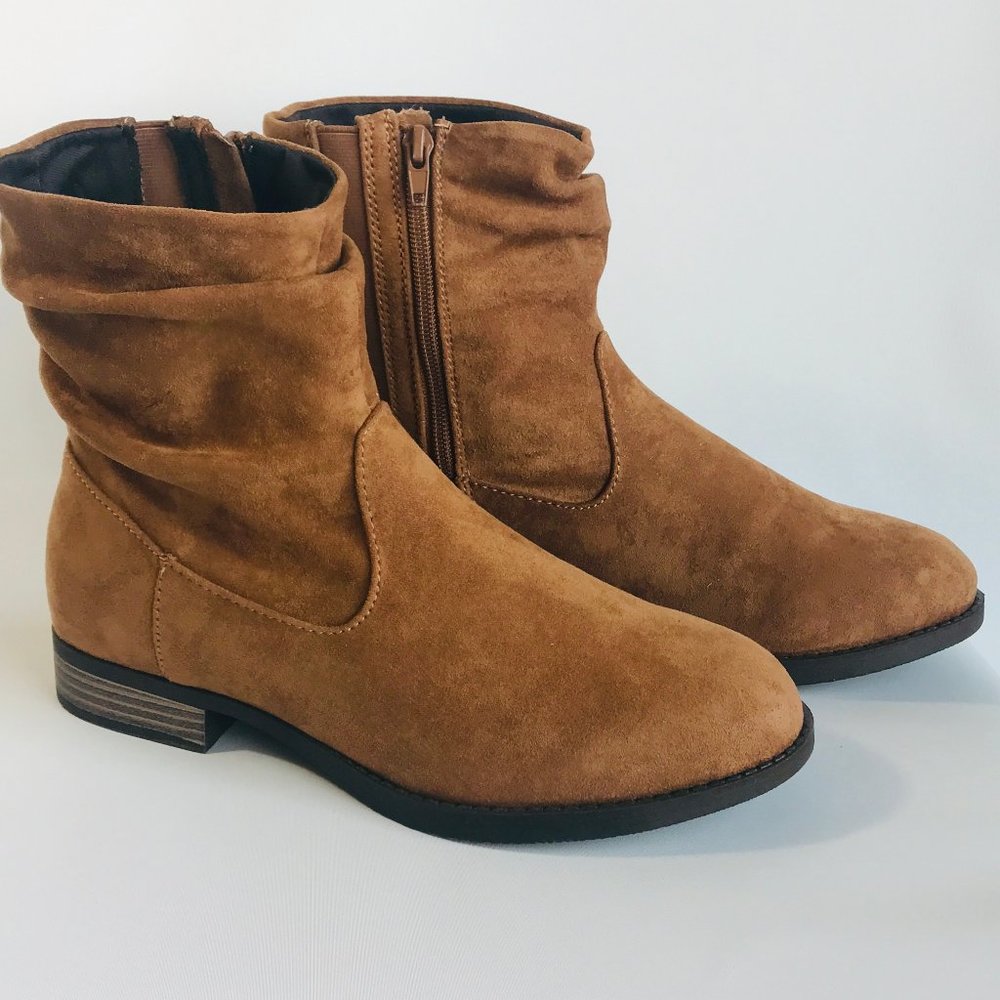Lane Bryant Ankle Scrunch Boots, Booties, Cognac Rust, Size 7W